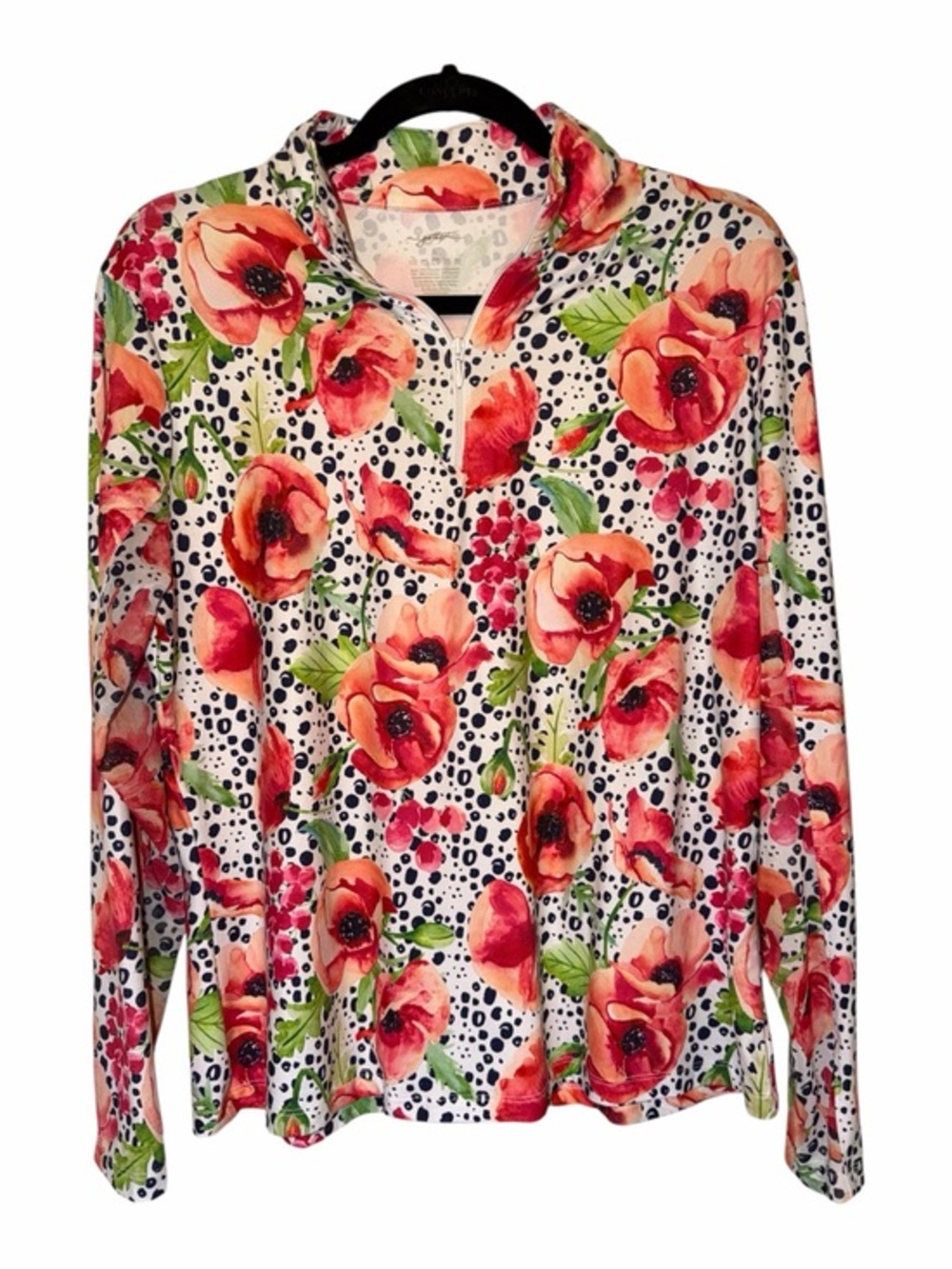 Gottex Floral Athletic Golf, Tennis 1/4 Zip Long Sleeve UPF 50+ Shirt